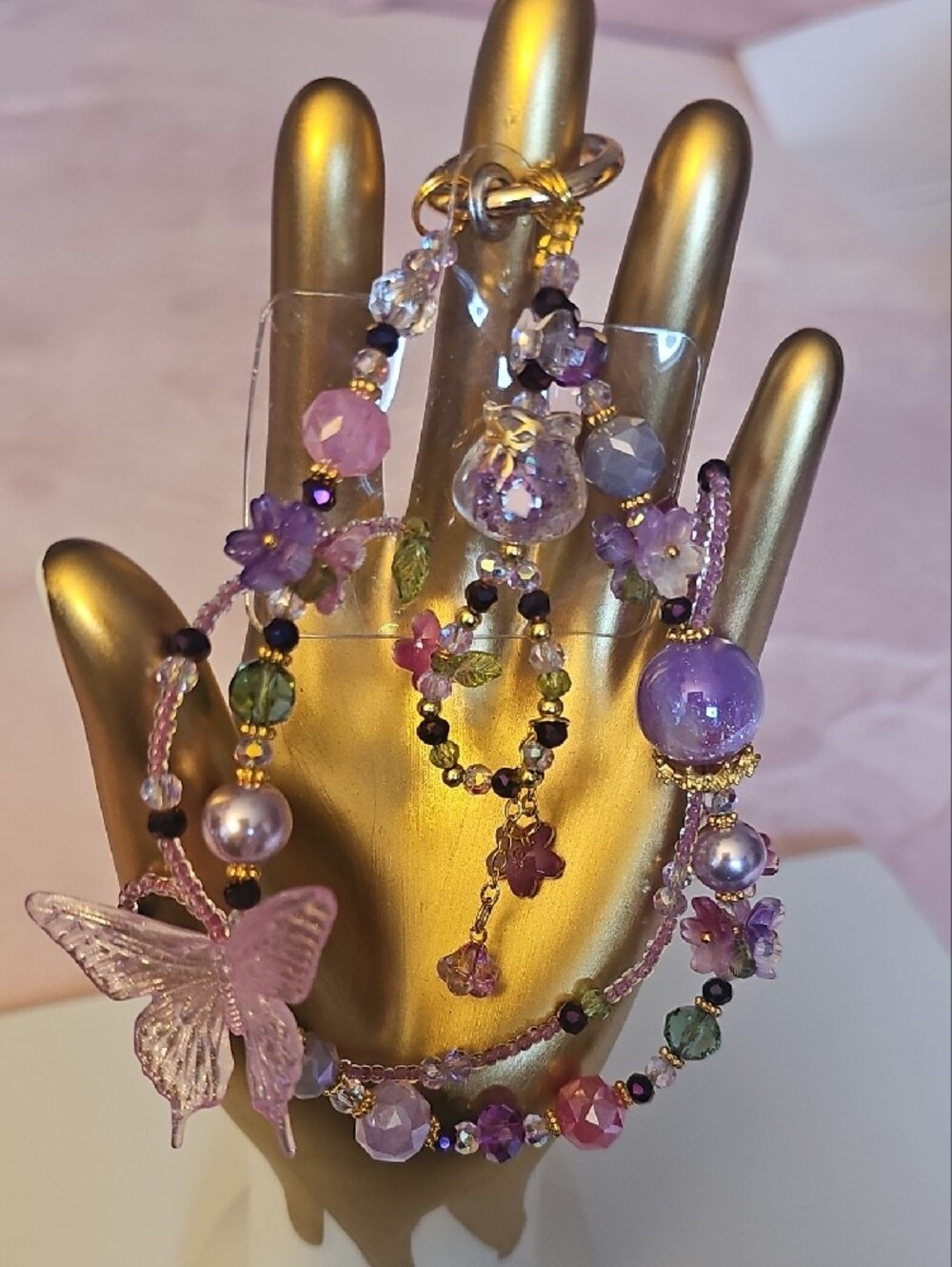 CHARMS: Pink Butterfly Phone Charm - Picture 3 of 4